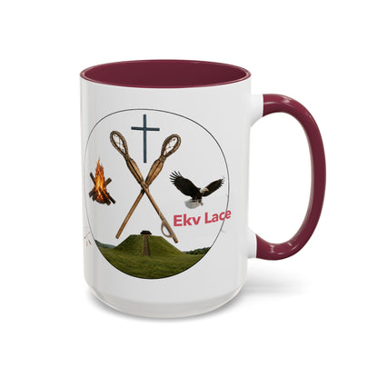 Kialegee Adventure Mug — 'Ekv Lace' Cross, Eagle & Campfire Ceramic Coffee Cup (11oz/15oz)