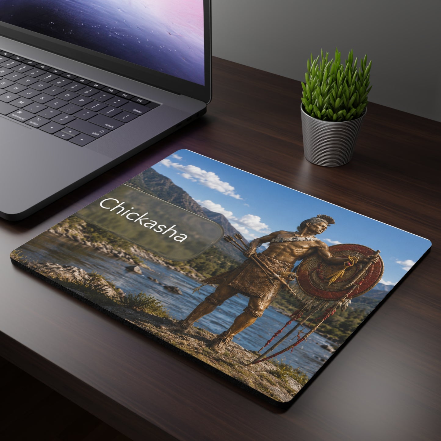 Chickasha Native Warrior Rectangular Mouse Pad — Scenic River Desktop Mousepad
