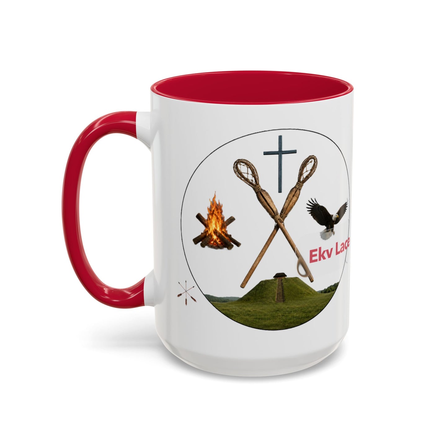 Kialegee Adventure Mug — 'Ekv Lace' Cross, Eagle & Campfire Ceramic Coffee Cup (11oz/15oz)
