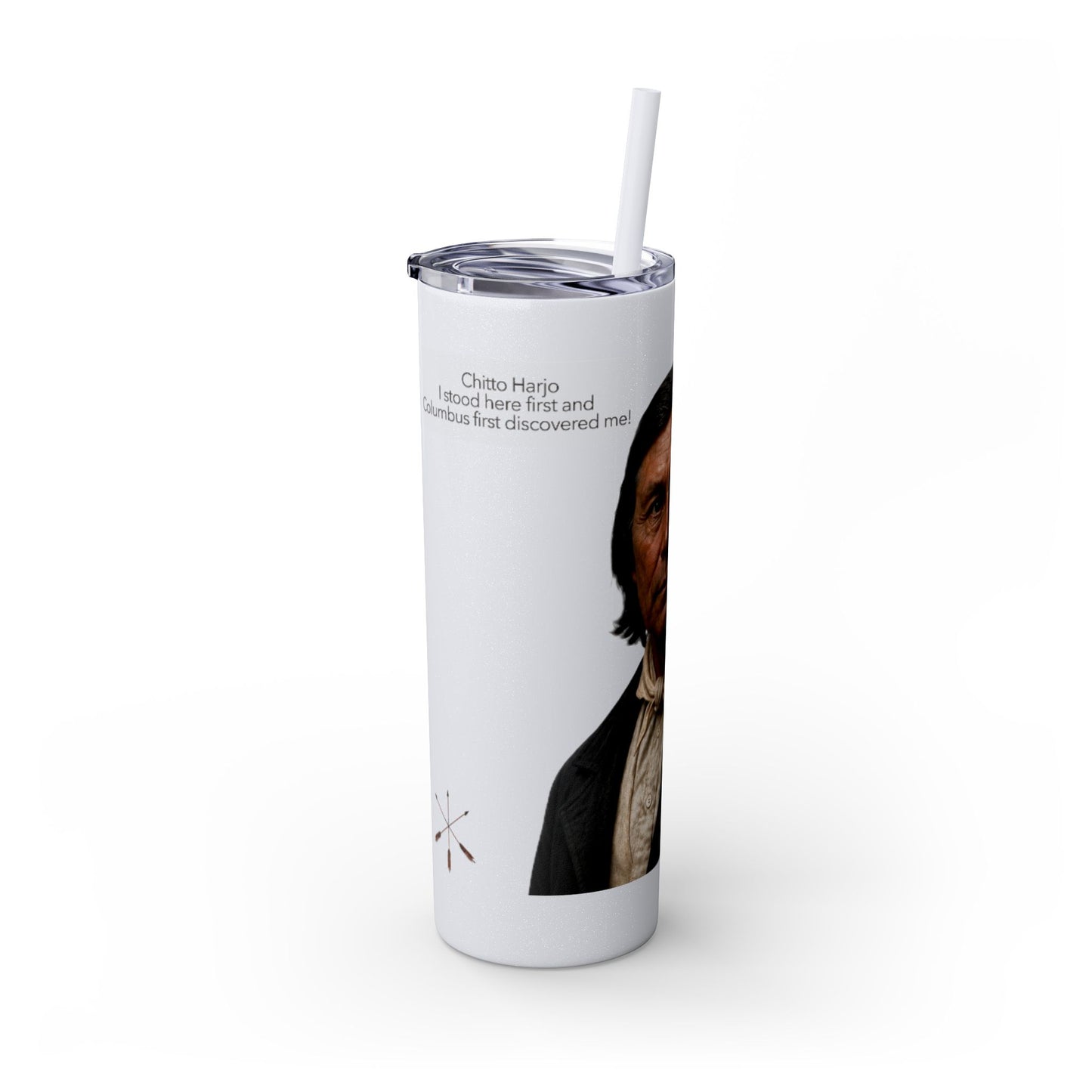Chitto Harjo 20oz Skinny Tumbler with Classic Native American Portrait — Travel Straw Cup