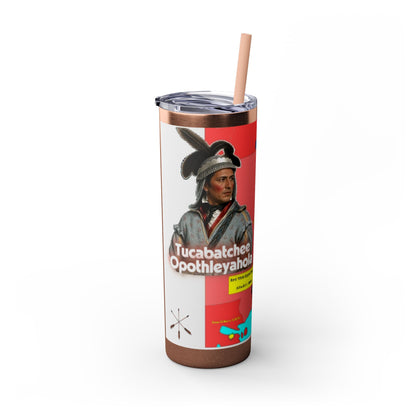 Opothleyahola Skinny Tumbler – Colorful Native American Portrait Design, 20oz Stainless Straw Cup