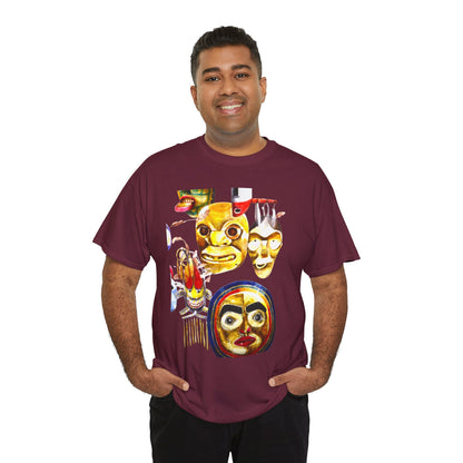 Mask Print Tee — Tribal Mask Artwork T‑Shirt with Arrow Backprint