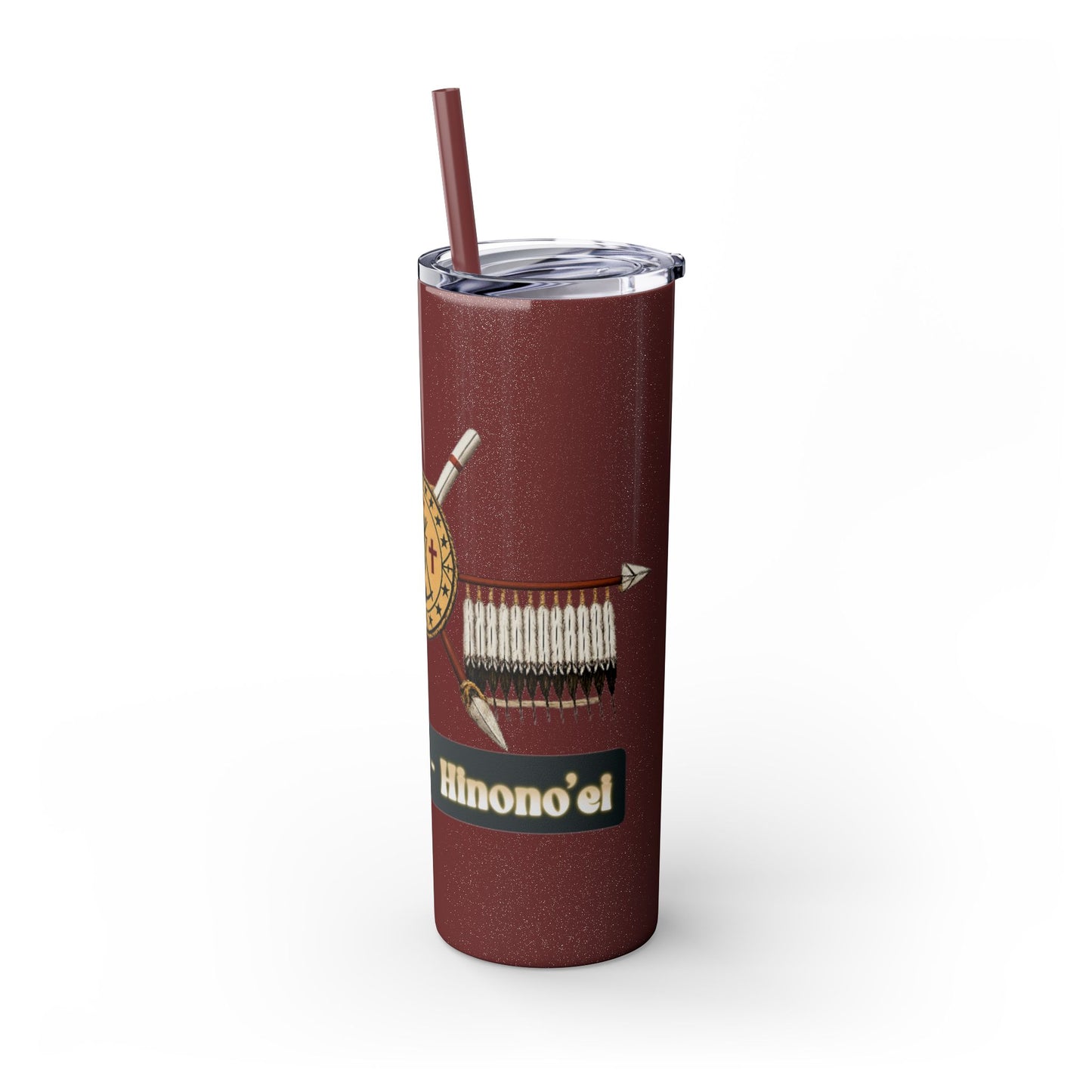 Cheyenne Arapaho 20oz Skinny Tumbler — Native American Shield & Arrows Design (Tsistsistas - Hinono'eitiit)