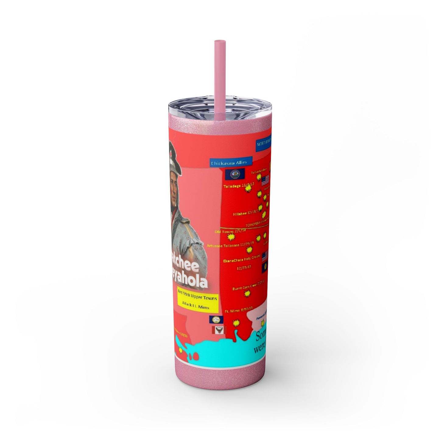 Opothleyahola Skinny Tumbler – Colorful Native American Portrait Design, 20oz Stainless Straw Cup