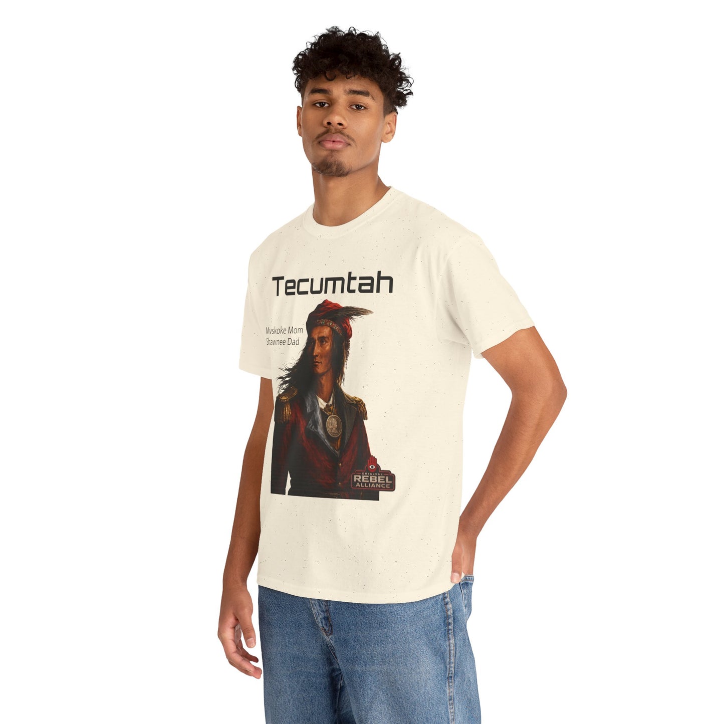 Tecumtah Native American Portrait T‑Shirt — Mvskoke Mom/Shawnee Dad Heritage Tee