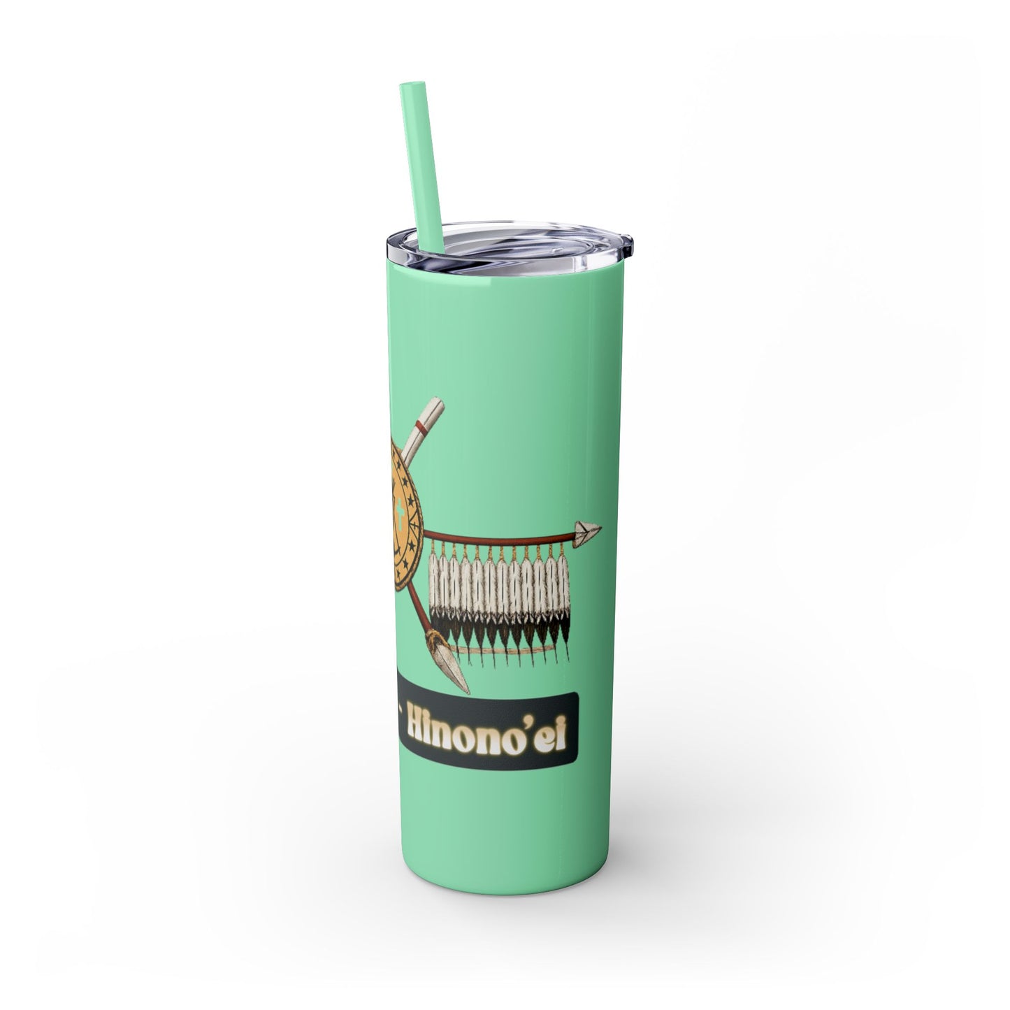 Cheyenne Arapaho 20oz Skinny Tumbler — Native American Shield & Arrows Design (Tsistsistas - Hinono'eitiit)