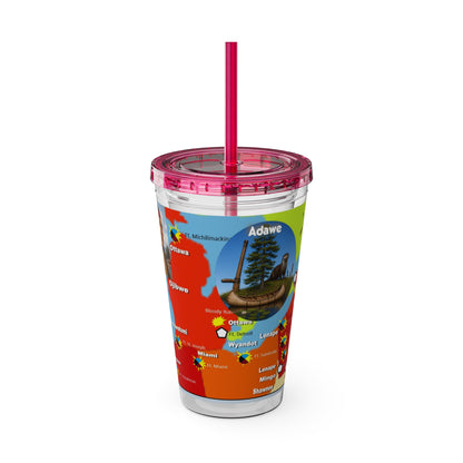 Pontiac Indigenous Nations Map Tumbler — 16oz Sunsplash Straw Cup