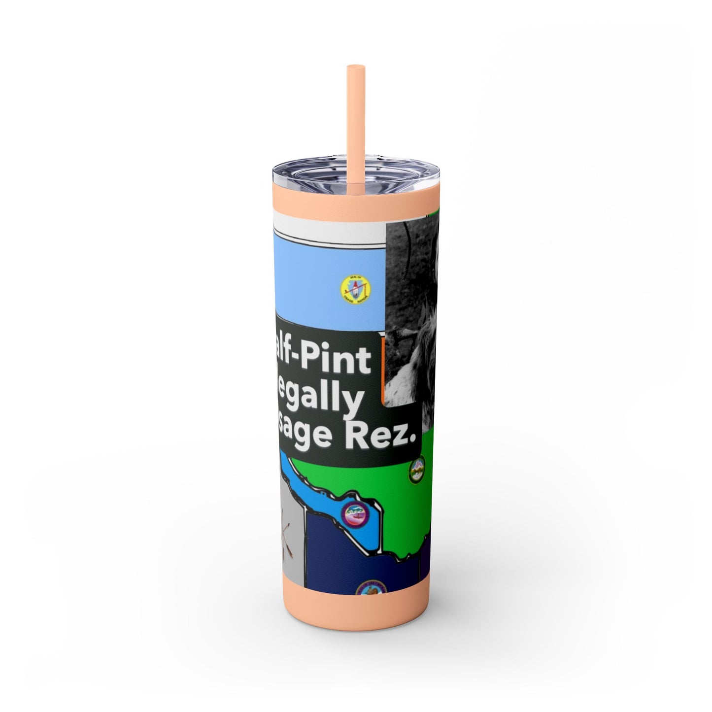 20oz Skinny Tumbler — 'Half-Pint Illegally on Osage Rez' Graphic Stainless Straw Cup