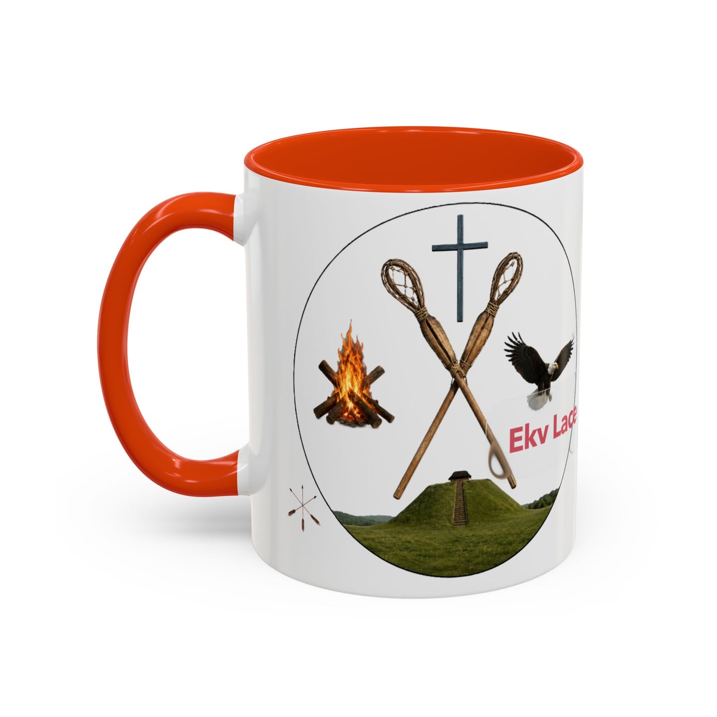 Kialegee Adventure Mug — 'Ekv Lace' Cross, Eagle & Campfire Ceramic Coffee Cup (11oz/15oz)