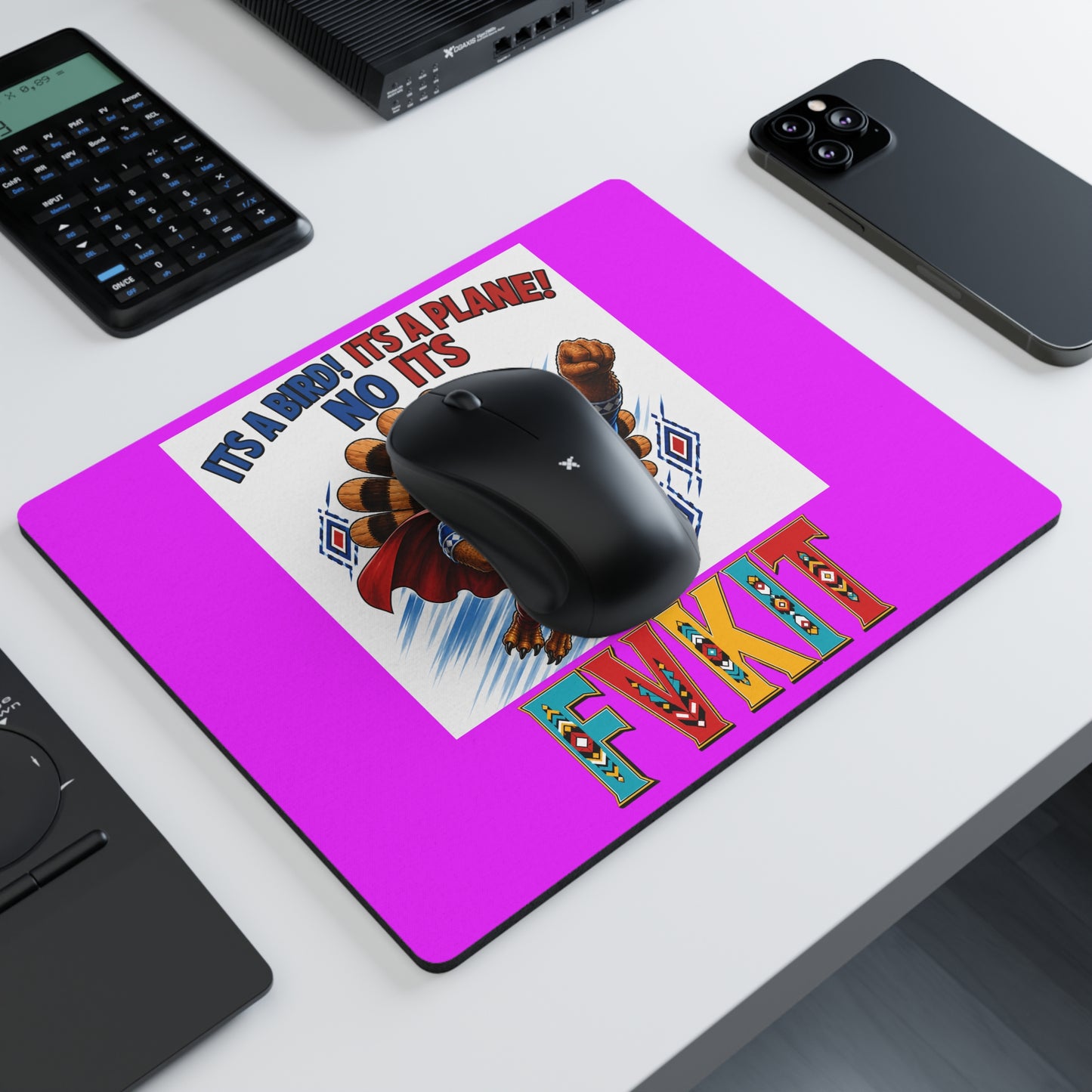Turkey Rectangular Mouse Pad — Funny Superhero Turkey Design with “It’s a Bird! It’s a Plane! No It’s FvkIt”