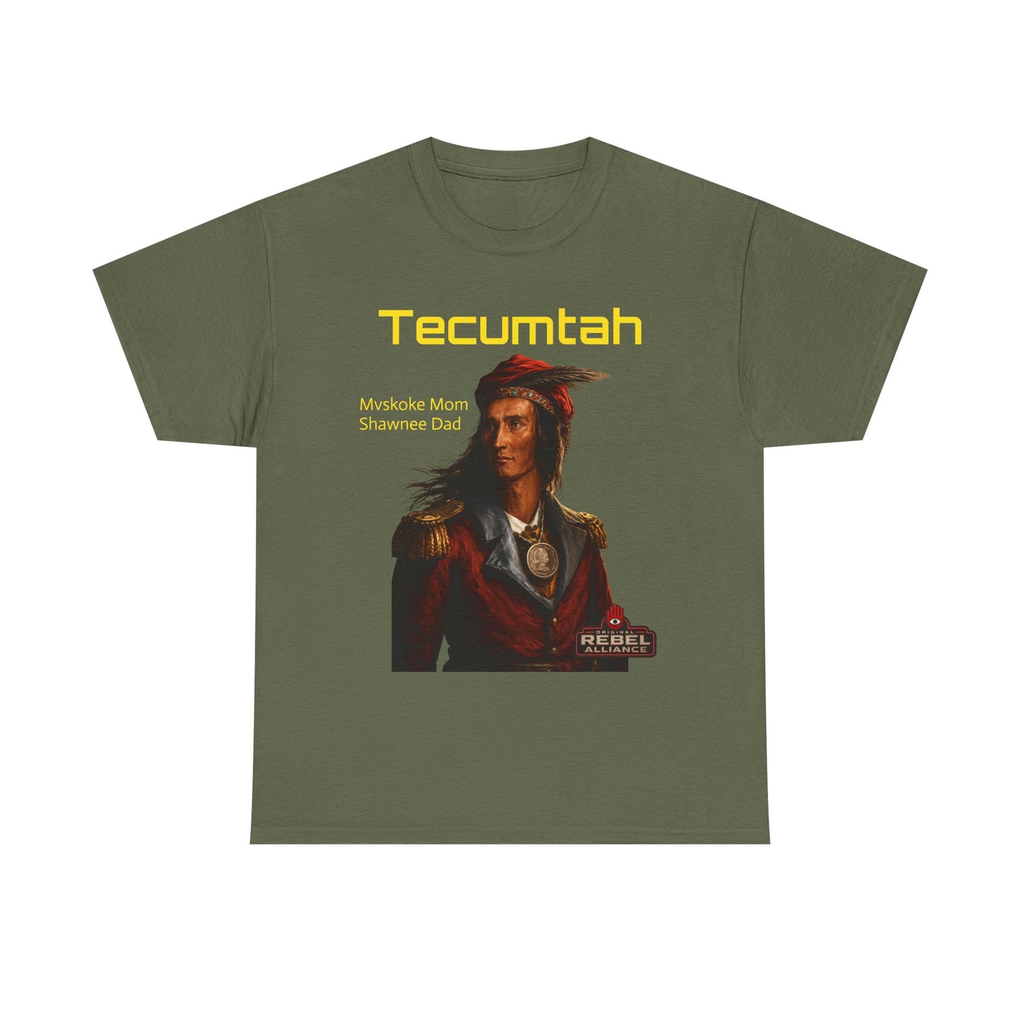 Tecumtah Native American Portrait T‑Shirt — Mvskoke Mom/Shawnee Dad Heritage Tee