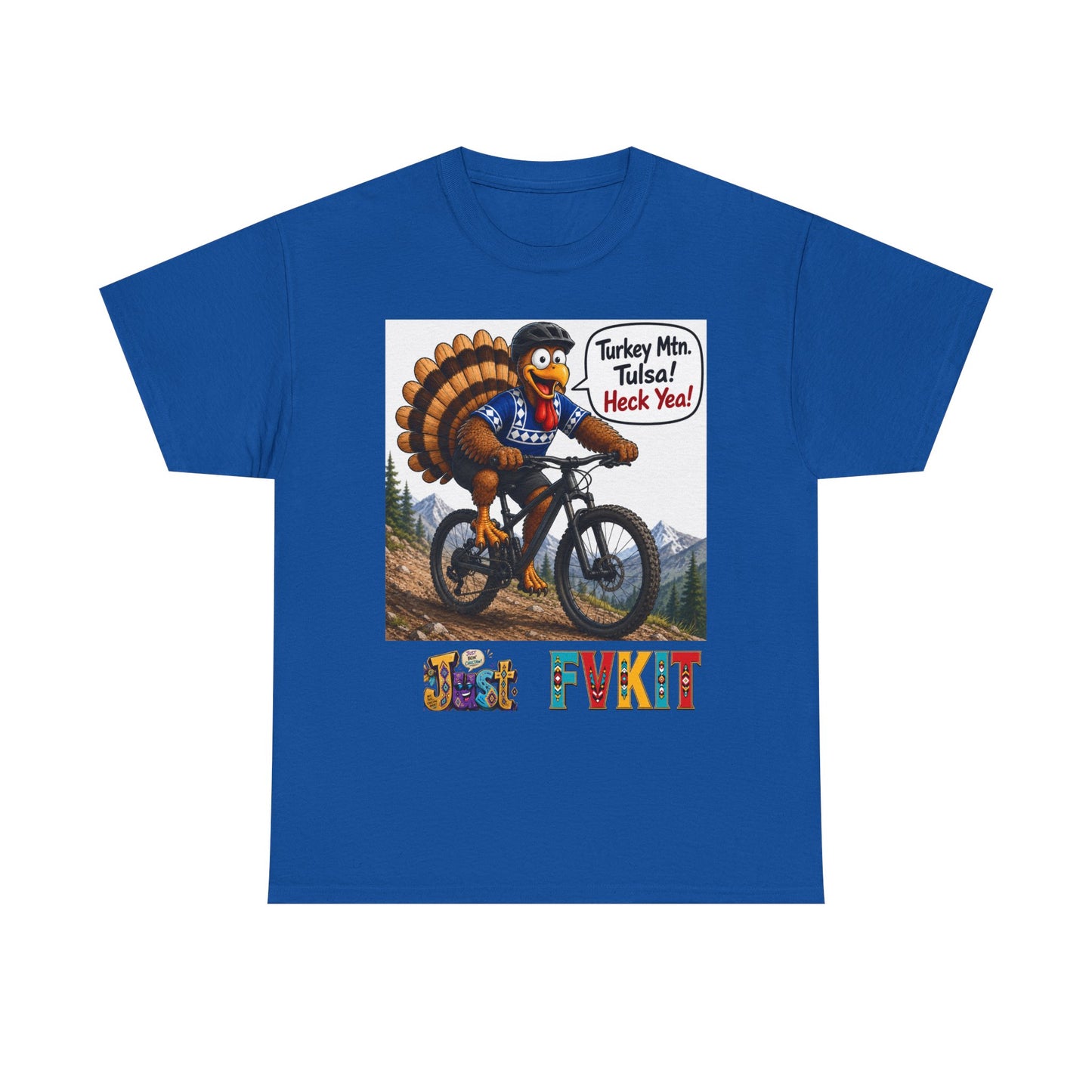 Turkey Mountain Biker Tee — 'Turkey Mtn Tulsa! Heck Yeah!' Graphic T-Shirt
