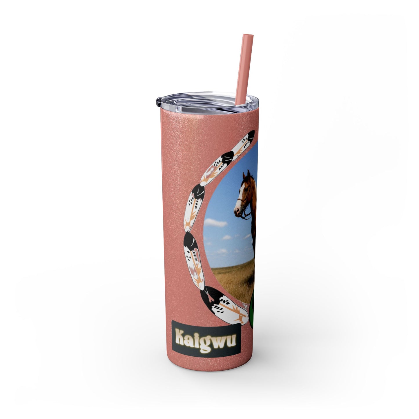 Kiowa Native Warrior on Horse 20oz Skinny Tumbler — Indigenous Heritage Travel Cup with Straw