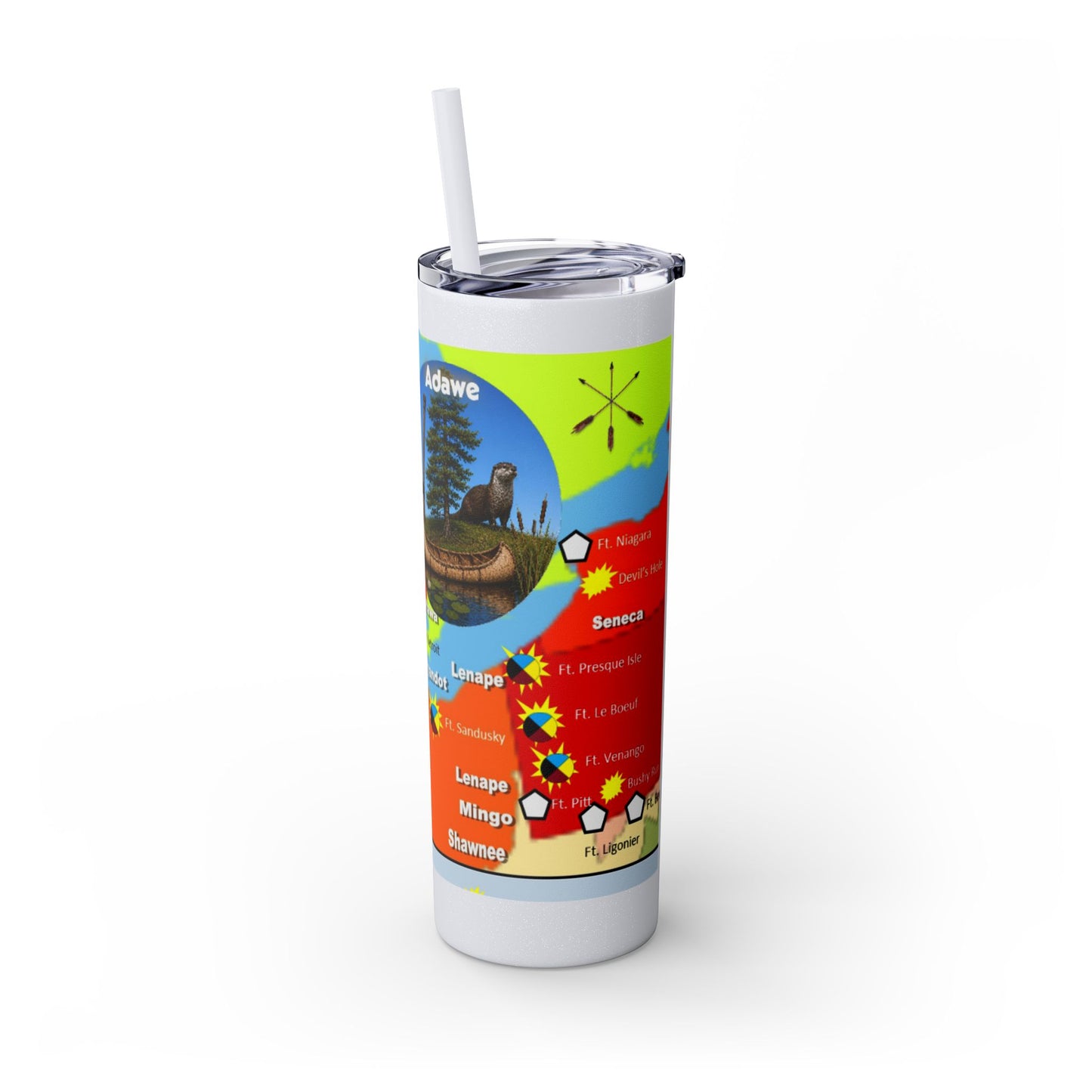 Pontiac Native Nations Map Skinny Tumbler — 20oz Travel Cup with Straw
