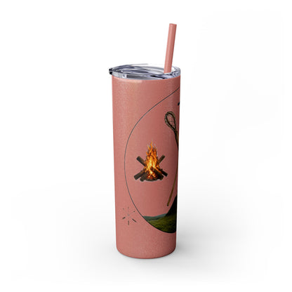 Kialegee 20oz Skinny Tumbler — Faith & Outdoor Lacrosse Design with Cross, Sticks, Campfire