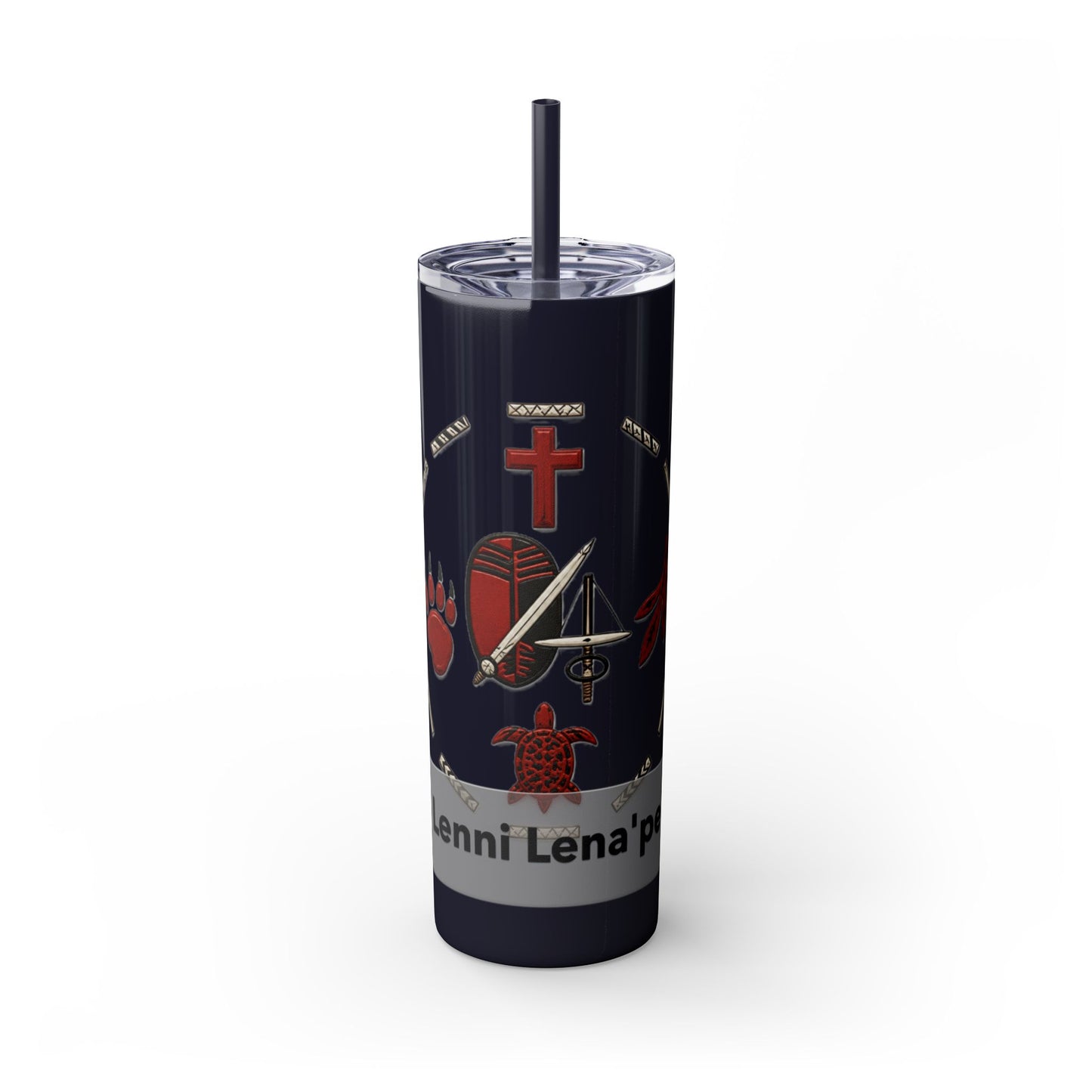 Delaware East Personalized 20oz Skinny Tumbler with Straw — Custom Name Tribal Crest Design