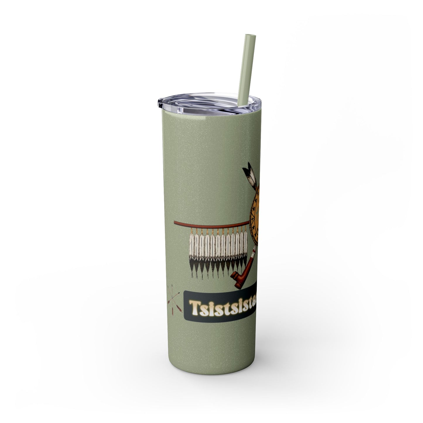 Cheyenne Arapaho 20oz Skinny Tumbler — Native American Shield & Arrows Design (Tsistsistas - Hinono'eitiit)