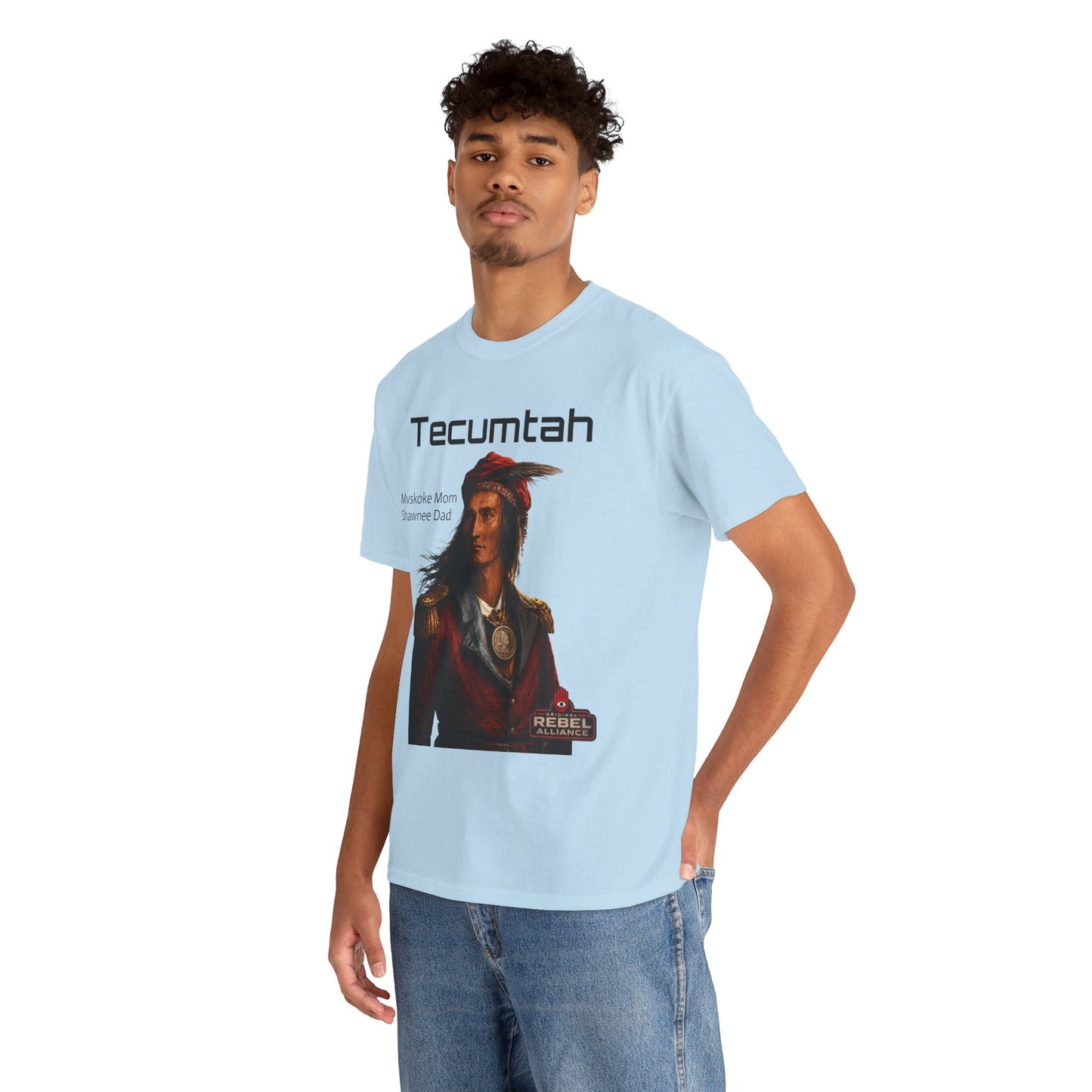 Tecumtah Native American Portrait T‑Shirt — Mvskoke Mom/Shawnee Dad Heritage Tee