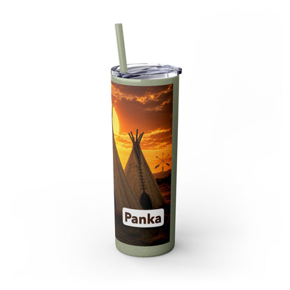 Ponca Sunset Teepee Skinny Tumbler — 20oz Insulated Straw Cup