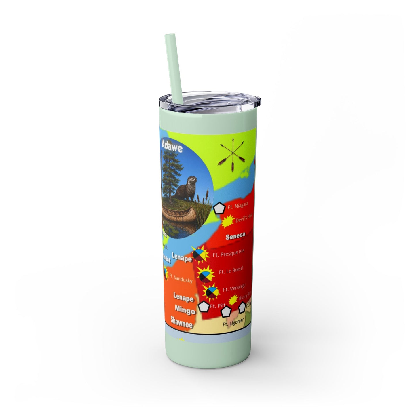 Pontiac Native Nations Map Skinny Tumbler — 20oz Travel Cup with Straw