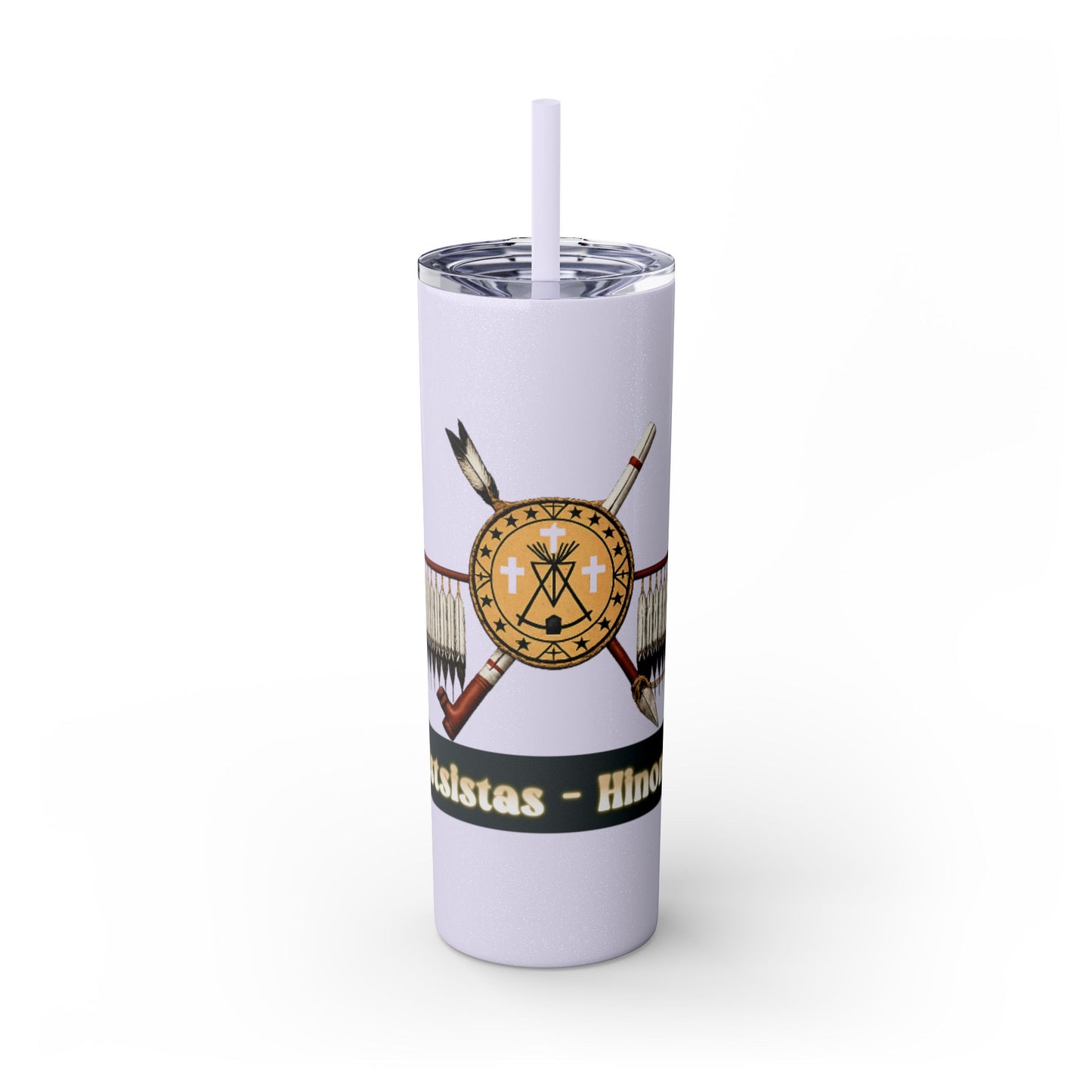 Cheyenne Arapaho 20oz Skinny Tumbler — Native American Shield & Arrows Design (Tsistsistas - Hinono'eitiit)