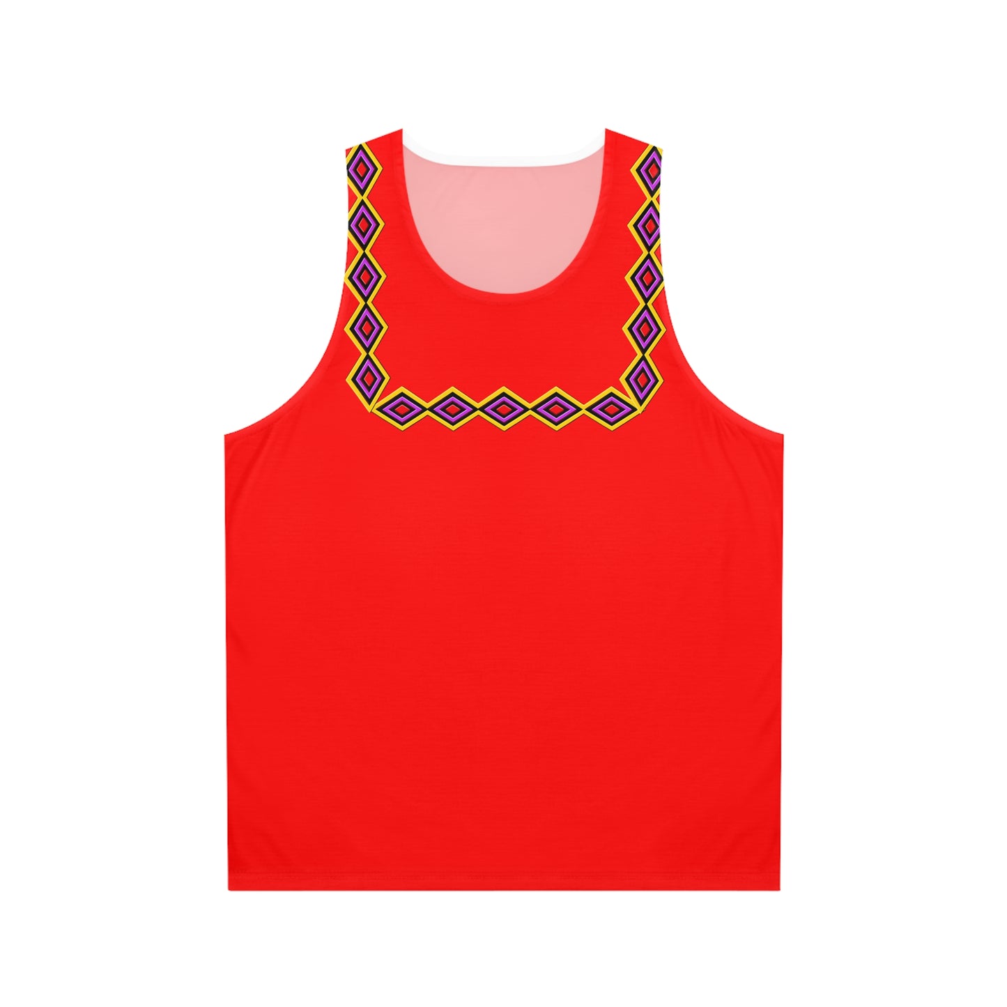 Chahta Red Tribal Diamond Border Tank Top – Geometric Ethnic Neckline Athletic Tank
