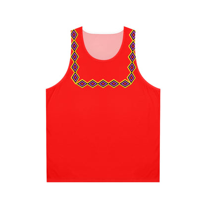 Chahta Red Tribal Diamond Border Tank Top – Geometric Ethnic Neckline Athletic Tank