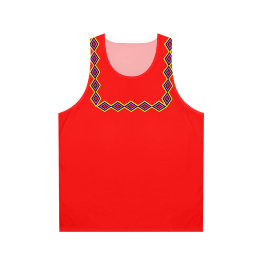 Chahta Red Tribal Diamond Border Tank Top – Geometric Ethnic Neckline Athletic Tank