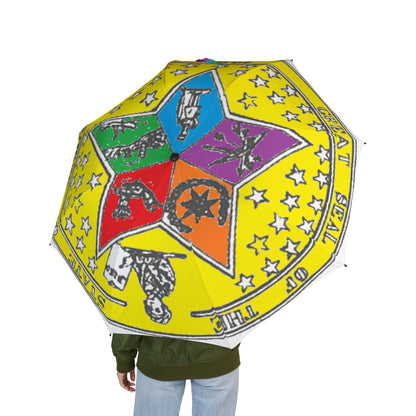 State of Sequoyah Seal Semi-Automatic Foldable Umbrella — Bright Yellow Travel Umbrella