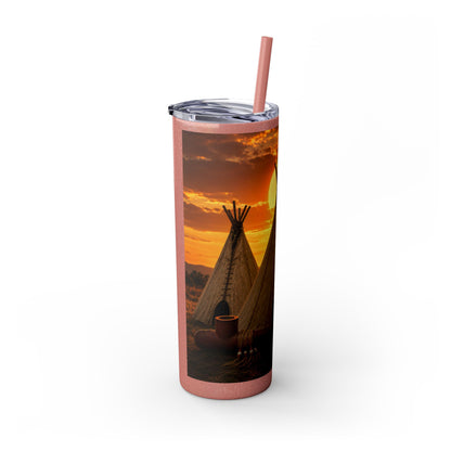 Ponca Sunset Teepee Skinny Tumbler — 20oz Insulated Straw Cup