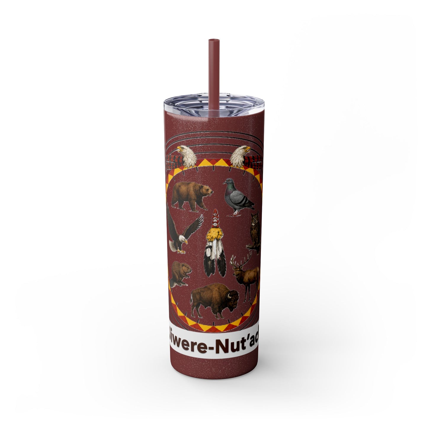 Otoe Missouria Native Animal Medicine Wheel 20oz Skinny Tumbler with Straw