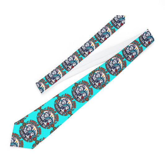 Necktie — Turquoise Skull & Floral Pattern Tie (Day of the Dead / Gothic Floral)