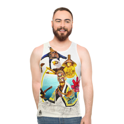Tlingit Art Tank Top — Eagle & Salmon Tribal Masks All-Over Print