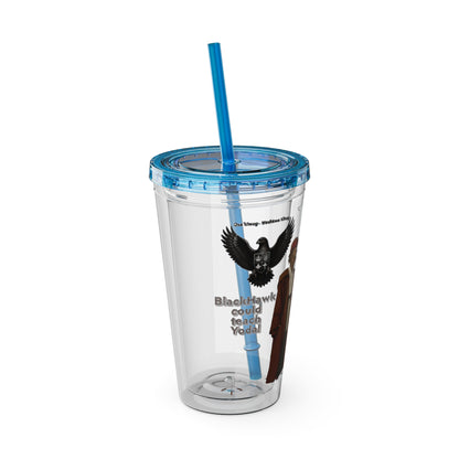 Blackhawk 16oz Tumbler with Straw — Illustrated Map & Raven Design