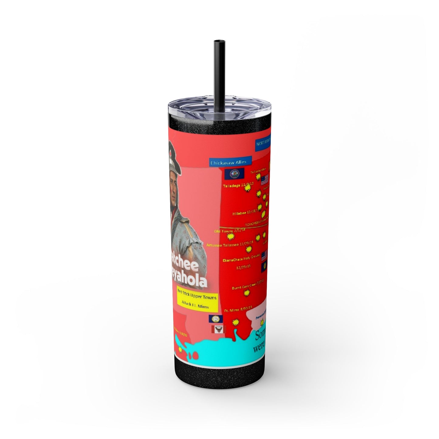 Opothleyahola Skinny Tumbler – Colorful Native American Portrait Design, 20oz Stainless Straw Cup