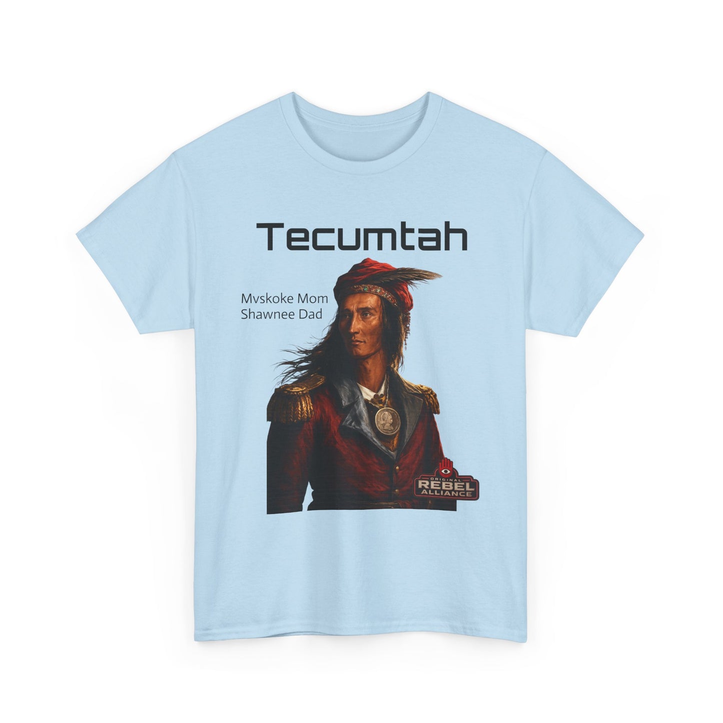 Tecumtah Native American Portrait T‑Shirt — Mvskoke Mom/Shawnee Dad Heritage Tee