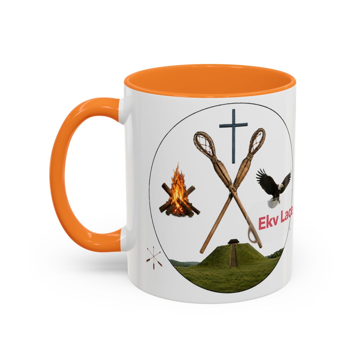 Kialegee Adventure Mug — 'Ekv Lace' Cross, Eagle & Campfire Ceramic Coffee Cup (11oz/15oz)
