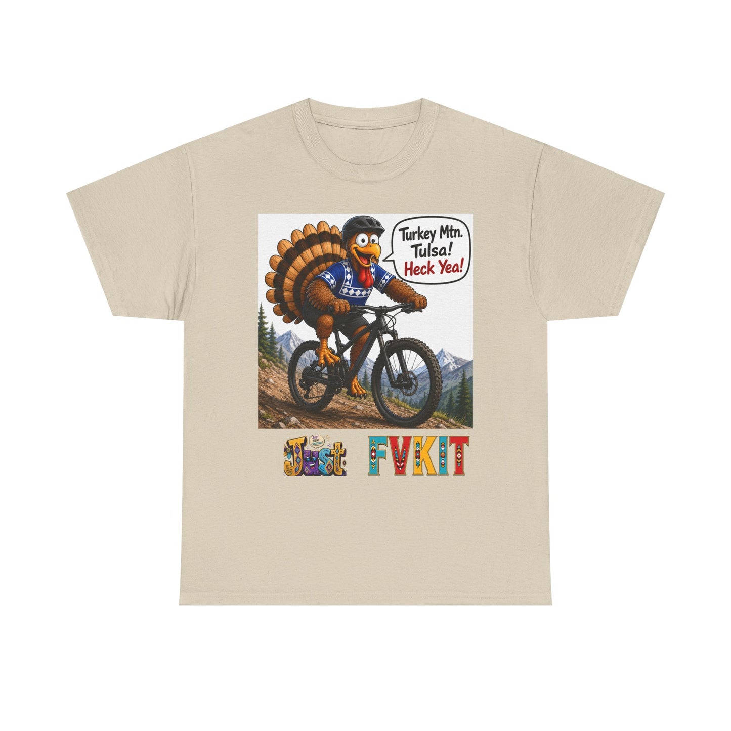 Turkey Mountain Biker Tee — 'Turkey Mtn Tulsa! Heck Yeah!' Graphic T-Shirt