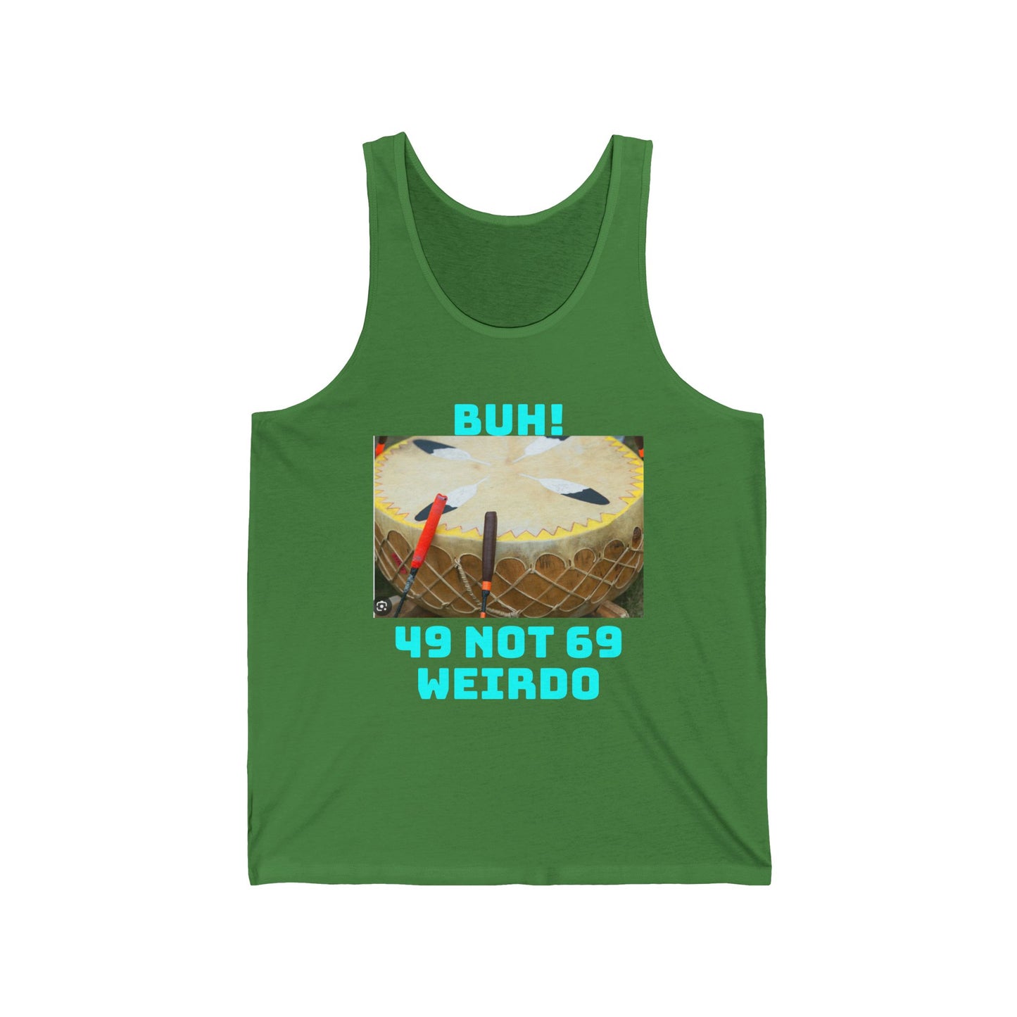 Funny Drum Set Tank Top — "Buh! 49 Not 69 Weirdo" Graphic Tee for Drummers