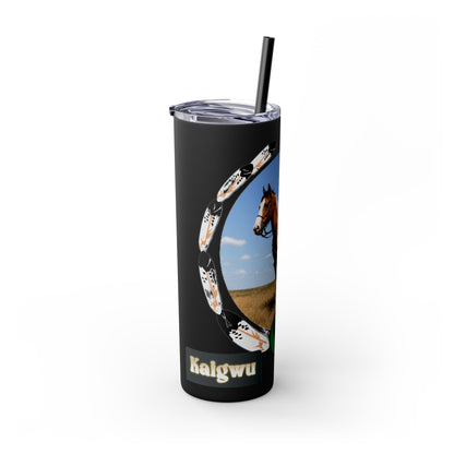 Kiowa Native Warrior on Horse 20oz Skinny Tumbler — Indigenous Heritage Travel Cup with Straw