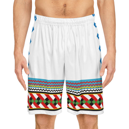Seminole Inspired Pattern Basketball Shorts — Colorful Geometric AOP Athletic Shorts