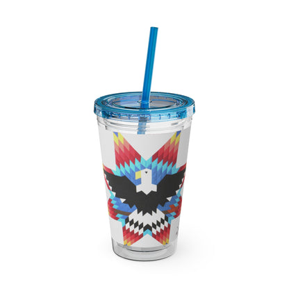 Onci 16oz Sunsplash Tumbler with Straw — Southwestern Eagle Pattern, Insulated Travel Cup