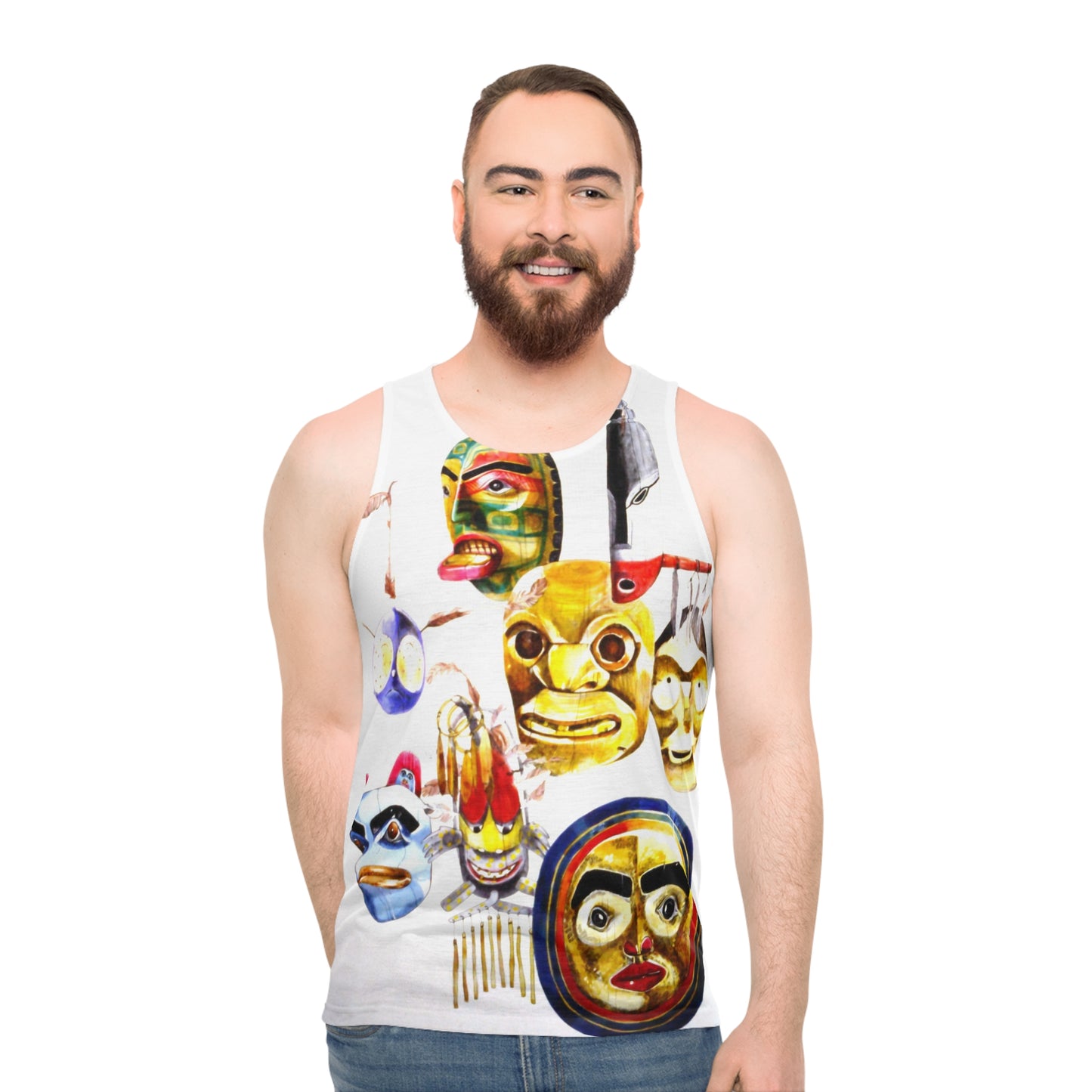 Mask Collage Tank Top — Colorful Tribal & Folk Mask Art All-Over Print