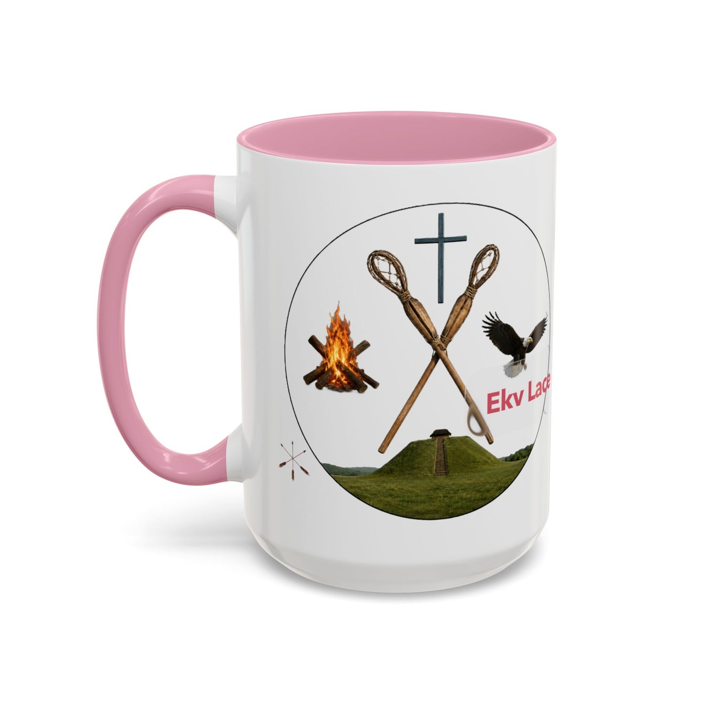 Kialegee Adventure Mug — 'Ekv Lace' Cross, Eagle & Campfire Ceramic Coffee Cup (11oz/15oz)
