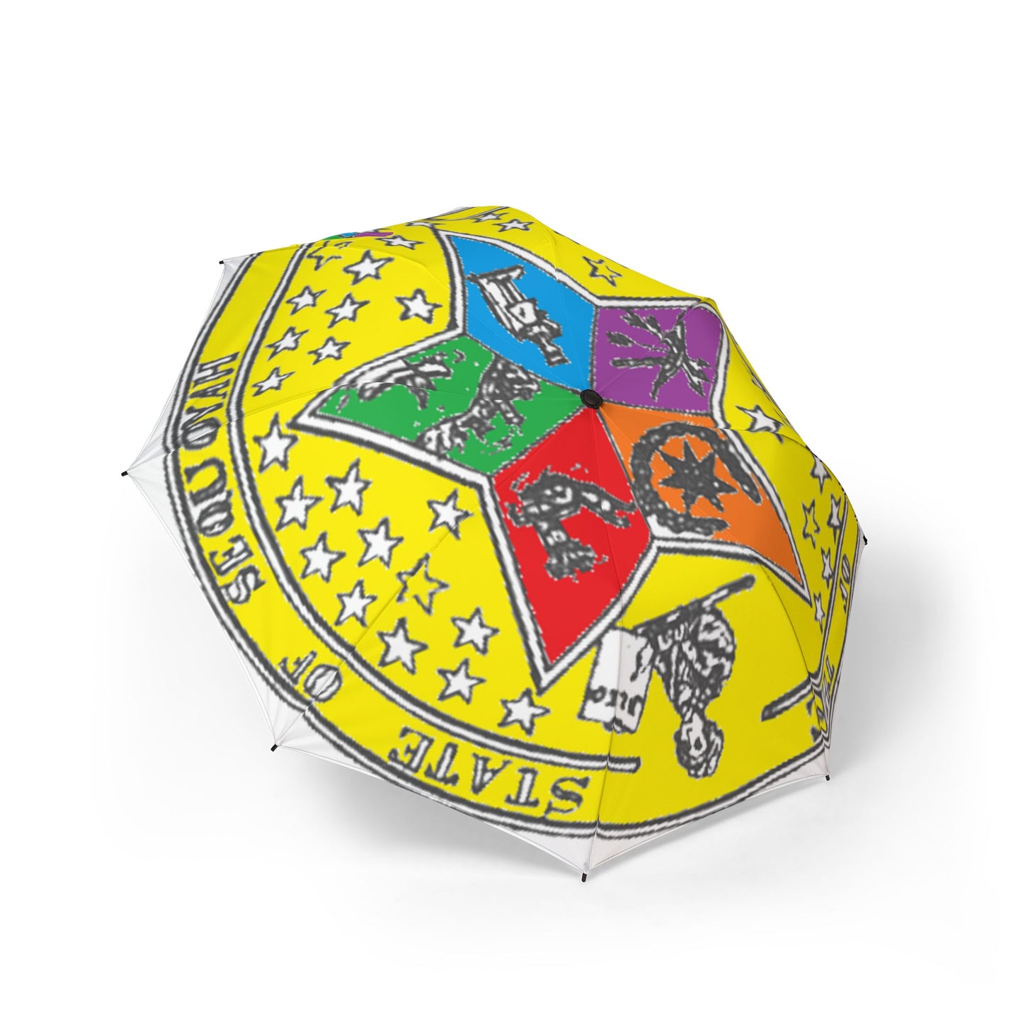 State of Sequoyah Seal Semi-Automatic Foldable Umbrella — Bright Yellow Travel Umbrella