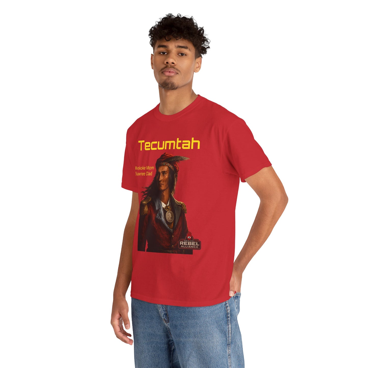 Tecumtah Native American Portrait T‑Shirt — Mvskoke Mom/Shawnee Dad Heritage Tee