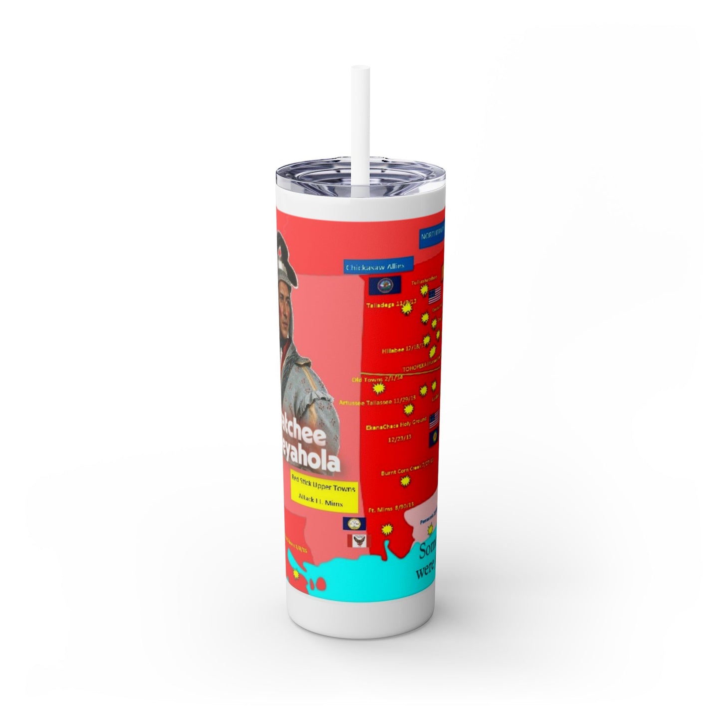 Opothleyahola Skinny Tumbler – Colorful Native American Portrait Design, 20oz Stainless Straw Cup
