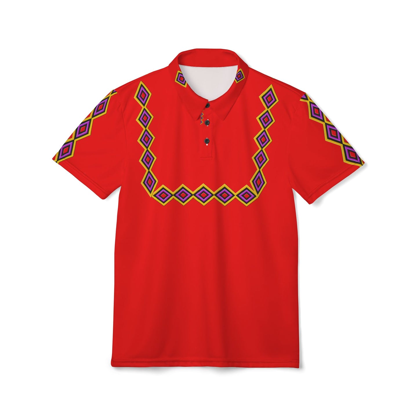 Chahta Polo Red Geometric Tribal Polo Shirt — Men's Casual Ethnic Pattern Golf Polo