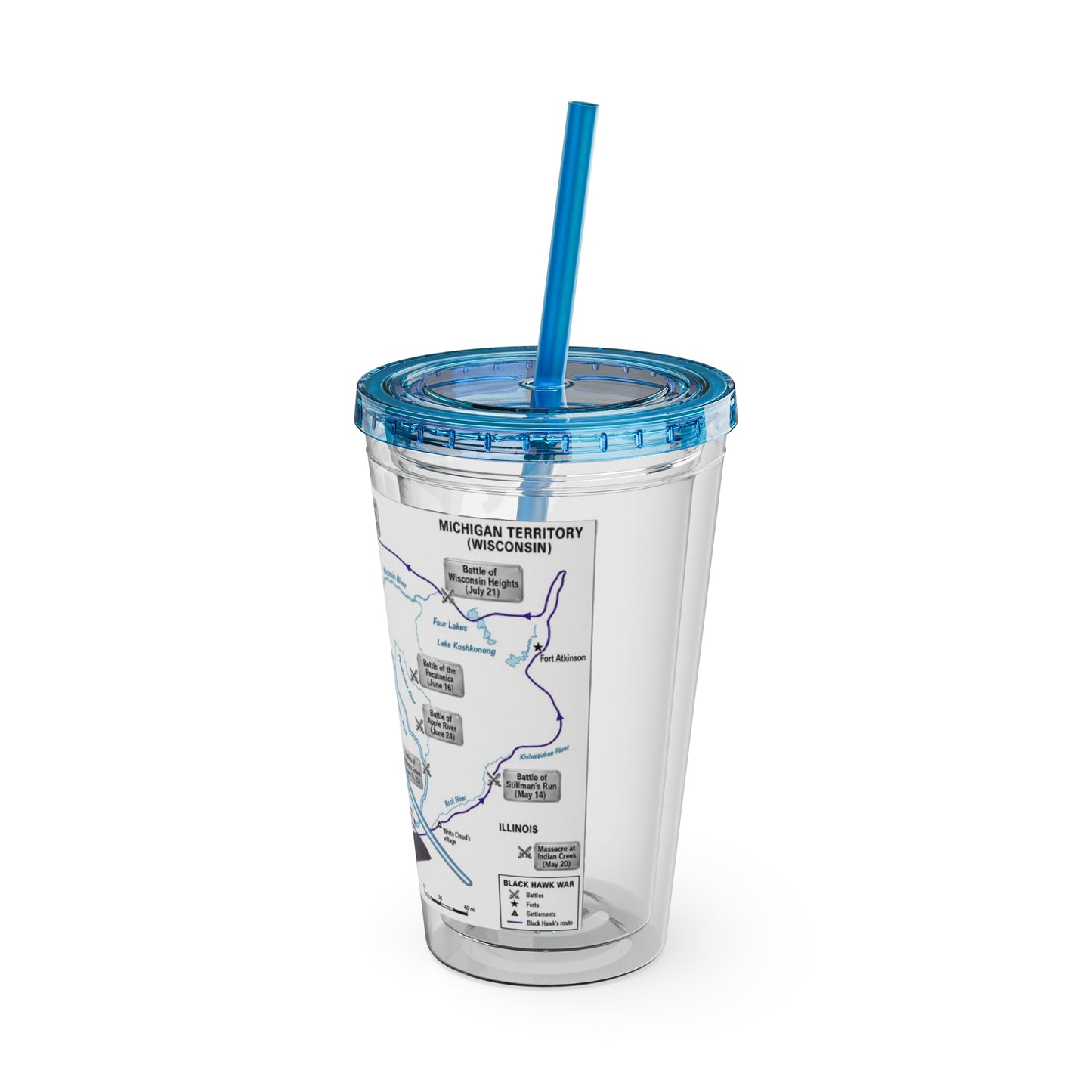 Blackhawk 16oz Tumbler with Straw — Illustrated Map & Raven Design