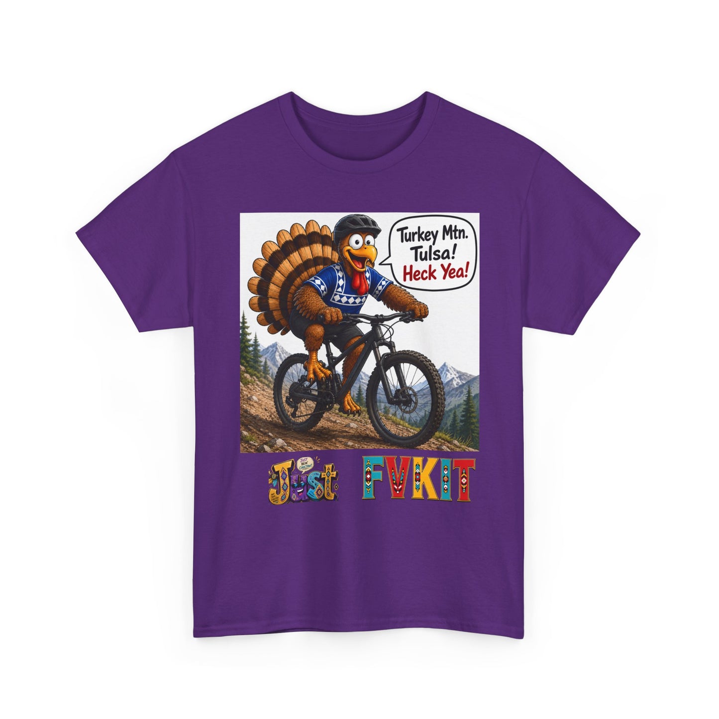 Turkey Mountain Biker Tee — 'Turkey Mtn Tulsa! Heck Yeah!' Graphic T-Shirt